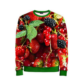 Детский свитшот 3D с принтом Любимые ягоды в Екатеринбурге, 100% полиэстер | свободная посадка, прямой крой, мягкая тканевая резинка на рукавах и понизу свитшота | вкусно | голубика | дача | деревня | ежевика | зелень | клубника | малина | огород | полезно | сад | смородина | сок | фрукты | черника | шиповник | ягоды