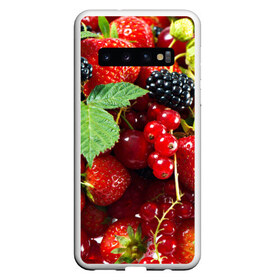 Чехол для Samsung Galaxy S10 с принтом Любимые ягоды в Екатеринбурге, Силикон | Область печати: задняя сторона чехла, без боковых панелей | вкусно | голубика | дача | деревня | ежевика | зелень | клубника | малина | огород | полезно | сад | смородина | сок | фрукты | черника | шиповник | ягоды