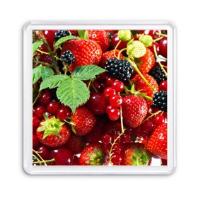 Магнит 55*55 с принтом Любимые ягоды в Екатеринбурге, Пластик | Размер: 65*65 мм; Размер печати: 55*55 мм | вкусно | голубика | дача | деревня | ежевика | зелень | клубника | малина | огород | полезно | сад | смородина | сок | фрукты | черника | шиповник | ягоды