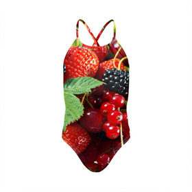 Детский купальник 3D с принтом Любимые ягоды в Екатеринбурге, Полиэстер 85%, Спандекс 15% | Слитный крой, подклад по переду изделия, узкие бретели | вкусно | голубика | дача | деревня | ежевика | зелень | клубника | малина | огород | полезно | сад | смородина | сок | фрукты | черника | шиповник | ягоды
