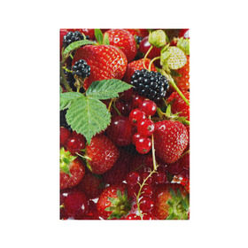 Обложка для паспорта матовая кожа с принтом Любимые ягоды в Екатеринбурге, натуральная матовая кожа | размер 19,3 х 13,7 см; прозрачные пластиковые крепления | Тематика изображения на принте: вкусно | голубика | дача | деревня | ежевика | зелень | клубника | малина | огород | полезно | сад | смородина | сок | фрукты | черника | шиповник | ягоды