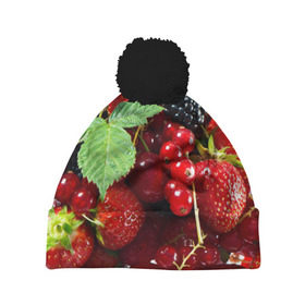 Шапка 3D c помпоном с принтом Любимые ягоды в Екатеринбурге, 100% полиэстер | универсальный размер, печать по всей поверхности изделия | вкусно | голубика | дача | деревня | ежевика | зелень | клубника | малина | огород | полезно | сад | смородина | сок | фрукты | черника | шиповник | ягоды