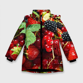 Зимняя куртка для девочек 3D с принтом Любимые ягоды в Екатеринбурге, ткань верха — 100% полиэстер; подклад — 100% полиэстер, утеплитель — 100% полиэстер. | длина ниже бедра, удлиненная спинка, воротник стойка и отстегивающийся капюшон. Есть боковые карманы с листочкой на кнопках, утяжки по низу изделия и внутренний карман на молнии. 

Предусмотрены светоотражающий принт на спинке, радужный светоотражающий элемент на пуллере молнии и на резинке для утяжки. | вкусно | голубика | дача | деревня | ежевика | зелень | клубника | малина | огород | полезно | сад | смородина | сок | фрукты | черника | шиповник | ягоды