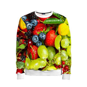 Детский свитшот 3D с принтом Вкусные ягоды в Екатеринбурге, 100% полиэстер | свободная посадка, прямой крой, мягкая тканевая резинка на рукавах и понизу свитшота | виноград | вкусно | голубика | дача | деревня | ежевика | клубника | малина | огород | полезно | рябина | сад | смородина | сок | фрукты | черника | ягоды