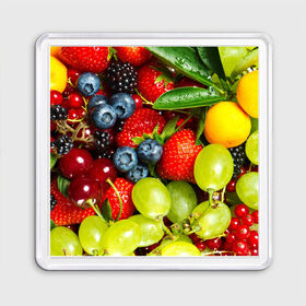 Магнит 55*55 с принтом Вкусные ягоды в Екатеринбурге, Пластик | Размер: 65*65 мм; Размер печати: 55*55 мм | виноград | вкусно | голубика | дача | деревня | ежевика | клубника | малина | огород | полезно | рябина | сад | смородина | сок | фрукты | черника | ягоды