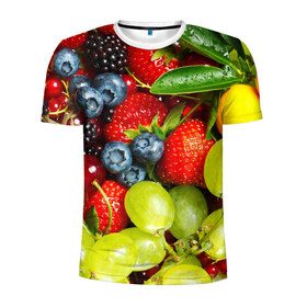 Мужская футболка 3D спортивная с принтом Вкусные ягоды в Екатеринбурге, 100% полиэстер с улучшенными характеристиками | приталенный силуэт, круглая горловина, широкие плечи, сужается к линии бедра | виноград | вкусно | голубика | дача | деревня | ежевика | клубника | малина | огород | полезно | рябина | сад | смородина | сок | фрукты | черника | ягоды