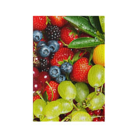Обложка для паспорта матовая кожа с принтом Вкусные ягоды в Екатеринбурге, натуральная матовая кожа | размер 19,3 х 13,7 см; прозрачные пластиковые крепления | виноград | вкусно | голубика | дача | деревня | ежевика | клубника | малина | огород | полезно | рябина | сад | смородина | сок | фрукты | черника | ягоды