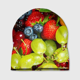 Шапка 3D с принтом Вкусные ягоды в Екатеринбурге, 100% полиэстер | универсальный размер, печать по всей поверхности изделия | виноград | вкусно | голубика | дача | деревня | ежевика | клубника | малина | огород | полезно | рябина | сад | смородина | сок | фрукты | черника | ягоды