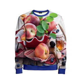 Детский свитшот 3D с принтом Персики в Екатеринбурге, 100% полиэстер | свободная посадка, прямой крой, мягкая тканевая резинка на рукавах и понизу свитшота | ваза | витамины | здоровье | лакомство | мёд | овощи | персики | сладости | тарелка | фрукты | черника | ягоды