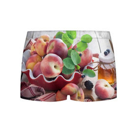 Мужские трусы 3D с принтом Персики в Екатеринбурге, 50% хлопок, 50% полиэстер | классическая посадка, на поясе мягкая тканевая резинка | ваза | витамины | здоровье | лакомство | мёд | овощи | персики | сладости | тарелка | фрукты | черника | ягоды