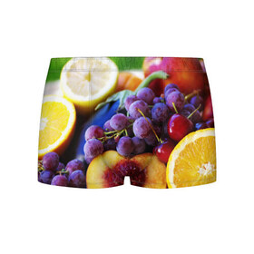 Мужские трусы 3D с принтом Спелые фрукты в Екатеринбурге, 50% хлопок, 50% полиэстер | классическая посадка, на поясе мягкая тканевая резинка | Тематика изображения на принте: абрикос | алыча | апельсин | бодрость | веган | виноград | витамины | груша | диета | еда | здоровье | лайм | лимон | молодость | нектар | овощи | персик | питание | польза | сок | фрукты | яблоко | ягоды