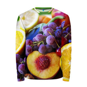 Мужской лонгслив 3D с принтом Спелые фрукты в Екатеринбурге, 100% полиэстер | длинные рукава, круглый вырез горловины, полуприлегающий силуэт | абрикос | алыча | апельсин | бодрость | веган | виноград | витамины | груша | диета | еда | здоровье | лайм | лимон | молодость | нектар | овощи | персик | питание | польза | сок | фрукты | яблоко | ягоды