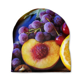 Шапка 3D с принтом Спелые фрукты в Екатеринбурге, 100% полиэстер | универсальный размер, печать по всей поверхности изделия | абрикос | алыча | апельсин | бодрость | веган | виноград | витамины | груша | диета | еда | здоровье | лайм | лимон | молодость | нектар | овощи | персик | питание | польза | сок | фрукты | яблоко | ягоды