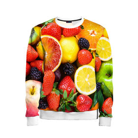 Детский свитшот 3D с принтом Ягоды и фрукты в Екатеринбурге, 100% полиэстер | свободная посадка, прямой крой, мягкая тканевая резинка на рукавах и понизу свитшота | абрикос | алыча | апельсин | бодрость | веган | виноград | витамины | груша | диета | еда | здоровье | клубника | лайм | лимон | малина | молодость | нектар | овощи | персик | питание | польза | смородина