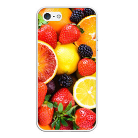 Чехол для Apple iPhone 5/5S силиконовый с принтом Ягоды и фрукты в Екатеринбурге, Силикон | Область печати: задняя сторона чехла, без боковых панелей | Тематика изображения на принте: абрикос | алыча | апельсин | бодрость | веган | виноград | витамины | груша | диета | еда | здоровье | клубника | лайм | лимон | малина | молодость | нектар | овощи | персик | питание | польза | смородина