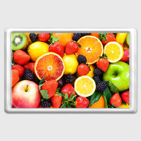 Магнит 45*70 с принтом Ягоды и фрукты в Екатеринбурге, Пластик | Размер: 78*52 мм; Размер печати: 70*45 | абрикос | алыча | апельсин | бодрость | веган | виноград | витамины | груша | диета | еда | здоровье | клубника | лайм | лимон | малина | молодость | нектар | овощи | персик | питание | польза | смородина