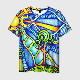 Мужская футболка 3D с принтом Рисунок в Екатеринбурге, 100% полиэфир | прямой крой, круглый вырез горловины, длина до линии бедер | мозаика | яркий