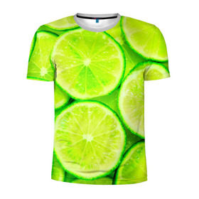 Мужская футболка 3D спортивная с принтом Лайм в Екатеринбурге, 100% полиэстер с улучшенными характеристиками | приталенный силуэт, круглая горловина, широкие плечи, сужается к линии бедра | зеленая | лайм | фрукты | цитрус