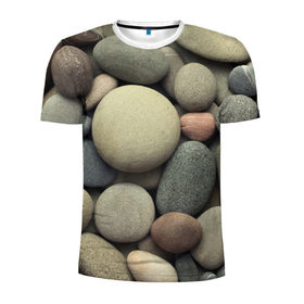 Мужская футболка 3D спортивная с принтом Морская галька в Екатеринбурге, 100% полиэстер с улучшенными характеристиками | приталенный силуэт, круглая горловина, широкие плечи, сужается к линии бедра | водоём | галька | камешки | камни | море | океан | отдых | отпуск | песок | пляж