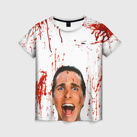 Женская футболка 3D с принтом Американский психопат в Екатеринбурге, 100% полиэфир ( синтетическое хлопкоподобное полотно) | прямой крой, круглый вырез горловины, длина до линии бедер | кристиан бэйл | псих | психопат | ужасы