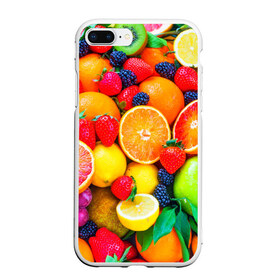 Чехол для iPhone 7Plus/8 Plus матовый с принтом Ягоды и фрукты в Екатеринбурге, Силикон | Область печати: задняя сторона чехла, без боковых панелей | апельсин | ежевика | клубника | фрукты | ягода