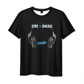 Мужская футболка 3D с принтом Live 4 music в Екатеринбурге, 100% полиэфир | прямой крой, круглый вырез горловины, длина до линии бедер | dj | music | диджей | клуб | музыка
