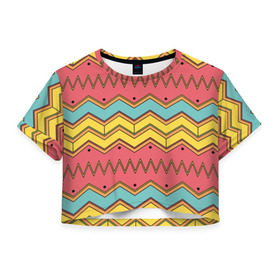 Женская футболка 3D укороченная с принтом Цветные зигзаги в Екатеринбурге, 100% полиэстер | круглая горловина, длина футболки до линии талии, рукава с отворотами | абстракция | арт | дизайн | зигзаг