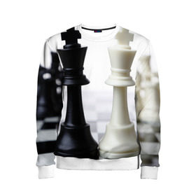 Детский свитшот 3D с принтом Шахматы в Екатеринбурге, 100% полиэстер | свободная посадка, прямой крой, мягкая тканевая резинка на рукавах и понизу свитшота | Тематика изображения на принте: белая | черная | шахматы