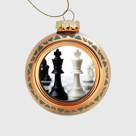 Стеклянный ёлочный шар с принтом Шахматы в Екатеринбурге, Стекло | Диаметр: 80 мм | Тематика изображения на принте: белая | черная | шахматы