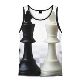 Мужская майка 3D с принтом Шахматы в Екатеринбурге, 100% полиэстер | круглая горловина, приталенный силуэт, длина до линии бедра. Пройма и горловина окантованы тонкой бейкой | белая | черная | шахматы