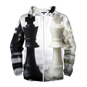 Мужская ветровка 3D с принтом Шахматы в Екатеринбурге, 100% полиэстер | подол и капюшон оформлены резинкой с фиксаторами, два кармана без застежек по бокам, один потайной карман на груди | белая | черная | шахматы