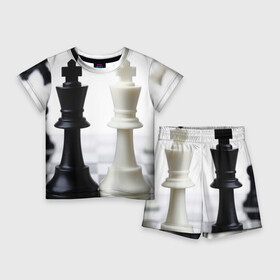 Детский костюм с шортами 3D с принтом Шахматы в Екатеринбурге,  |  | белая | черная | шахматы