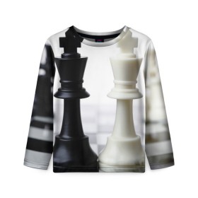 Детский лонгслив 3D с принтом Шахматы в Екатеринбурге, 100% полиэстер | длинные рукава, круглый вырез горловины, полуприлегающий силуэт
 | белая | черная | шахматы