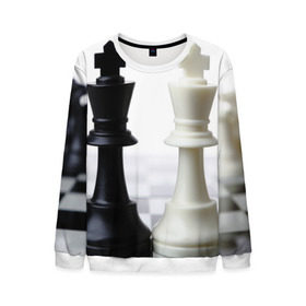 Мужской свитшот 3D с принтом Шахматы в Екатеринбурге, 100% полиэстер с мягким внутренним слоем | круглый вырез горловины, мягкая резинка на манжетах и поясе, свободная посадка по фигуре | белая | черная | шахматы