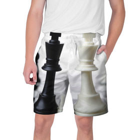 Мужские шорты 3D с принтом Шахматы в Екатеринбурге,  полиэстер 100% | прямой крой, два кармана без застежек по бокам. Мягкая трикотажная резинка на поясе, внутри которой широкие завязки. Длина чуть выше колен | белая | черная | шахматы