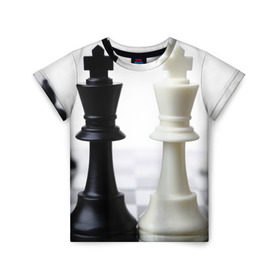 Детская футболка 3D с принтом Шахматы в Екатеринбурге, 100% гипоаллергенный полиэфир | прямой крой, круглый вырез горловины, длина до линии бедер, чуть спущенное плечо, ткань немного тянется | белая | черная | шахматы