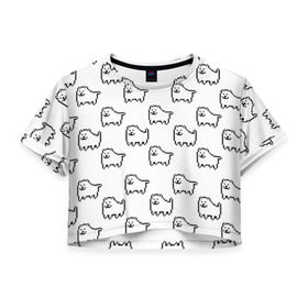 Женская футболка 3D укороченная с принтом Undertale Annoying dog white в Екатеринбурге, 100% полиэстер | круглая горловина, длина футболки до линии талии, рукава с отворотами | 8 bit | annoying dog | dog | pixel art | undertale | white