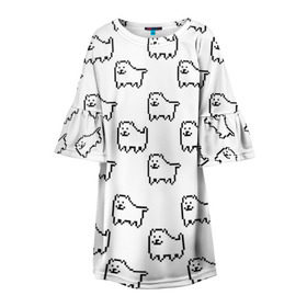 Детское платье 3D с принтом Undertale Annoying dog white в Екатеринбурге, 100% полиэстер | прямой силуэт, чуть расширенный к низу. Круглая горловина, на рукавах — воланы | Тематика изображения на принте: 8 bit | annoying dog | dog | pixel art | undertale | white
