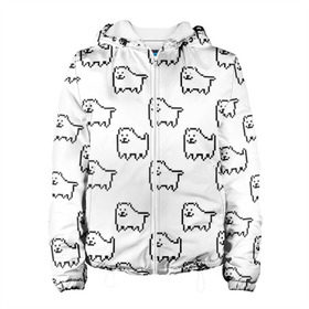 Женская куртка 3D с принтом Undertale Annoying dog white в Екатеринбурге, ткань верха — 100% полиэстер, подклад — флис | прямой крой, подол и капюшон оформлены резинкой с фиксаторами, два кармана без застежек по бокам, один большой потайной карман на груди. Карман на груди застегивается на липучку | Тематика изображения на принте: 8 bit | annoying dog | dog | pixel art | undertale | white