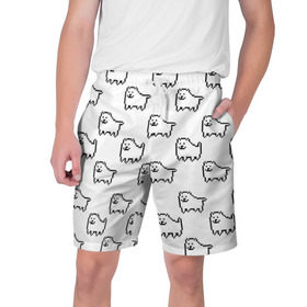 Мужские шорты 3D с принтом Undertale Annoying dog white в Екатеринбурге,  полиэстер 100% | прямой крой, два кармана без застежек по бокам. Мягкая трикотажная резинка на поясе, внутри которой широкие завязки. Длина чуть выше колен | Тематика изображения на принте: 8 bit | annoying dog | dog | pixel art | undertale | white