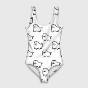 Купальник-боди 3D с принтом Undertale Annoying dog white в Екатеринбурге, 82% полиэстер, 18% эластан | Круглая горловина, круглый вырез на спине | Тематика изображения на принте: 8 bit | annoying dog | dog | pixel art | undertale | white