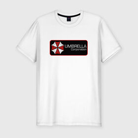 Мужская футболка премиум с принтом Umbrella corporation Нашивка-2 в Екатеринбурге, 92% хлопок, 8% лайкра | приталенный силуэт, круглый вырез ворота, длина до линии бедра, короткий рукав | resident evil | вирус | зомби