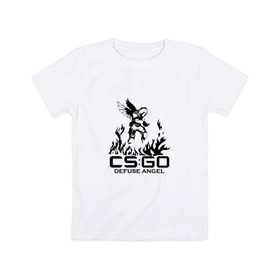 Детская футболка хлопок с принтом cs:go - Defuse Angel в Екатеринбурге, 100% хлопок | круглый вырез горловины, полуприлегающий силуэт, длина до линии бедер | Тематика изображения на принте: cs | csgo | ct | fire | game | terror | го | кс | ксго | огонь