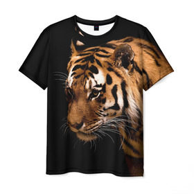 Мужская футболка 3D с принтом Тигр в Екатеринбурге, 100% полиэфир | прямой крой, круглый вырез горловины, длина до линии бедер | полосы | хищник