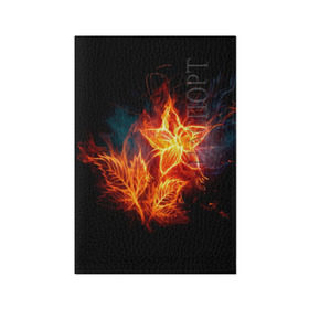 Обложка для паспорта матовая кожа с принтом Огненный цветок в Екатеринбурге, натуральная матовая кожа | размер 19,3 х 13,7 см; прозрачные пластиковые крепления | звезда | искры | огненный цветок | огонь | пламя | пожар