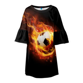 Детское платье 3D с принтом Страсть к футболу в Екатеринбурге, 100% полиэстер | прямой силуэт, чуть расширенный к низу. Круглая горловина, на рукавах — воланы | игра | искры | мяч | огонь | пламя | спорт | страсть | фанат | футбол | футболист