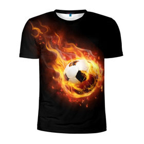 Мужская футболка 3D спортивная с принтом Страсть к футболу в Екатеринбурге, 100% полиэстер с улучшенными характеристиками | приталенный силуэт, круглая горловина, широкие плечи, сужается к линии бедра | игра | искры | мяч | огонь | пламя | спорт | страсть | фанат | футбол | футболист