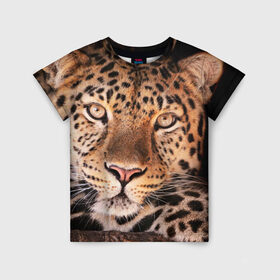 Детская футболка 3D с принтом Леопард в Екатеринбурге, 100% гипоаллергенный полиэфир | прямой крой, круглый вырез горловины, длина до линии бедер, чуть спущенное плечо, ткань немного тянется | гепард | грация | дикая кошка | добыча | животные | леопард | ловкость | опасность | пятна | хищник | ягуар