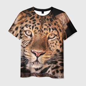 Мужская футболка 3D с принтом Леопард в Екатеринбурге, 100% полиэфир | прямой крой, круглый вырез горловины, длина до линии бедер | гепард | грация | дикая кошка | добыча | животные | леопард | ловкость | опасность | пятна | хищник | ягуар