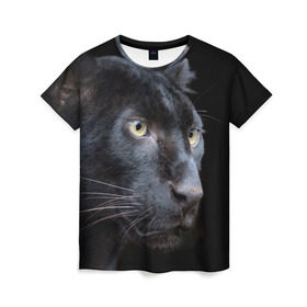 Женская футболка 3D с принтом Пантера в Екатеринбурге, 100% полиэфир ( синтетическое хлопкоподобное полотно) | прямой крой, круглый вырез горловины, длина до линии бедер | дикая кошка | добыча | животные | ловкость | охота | пантера | сила | скорость | смекалка | хитрость | хищник